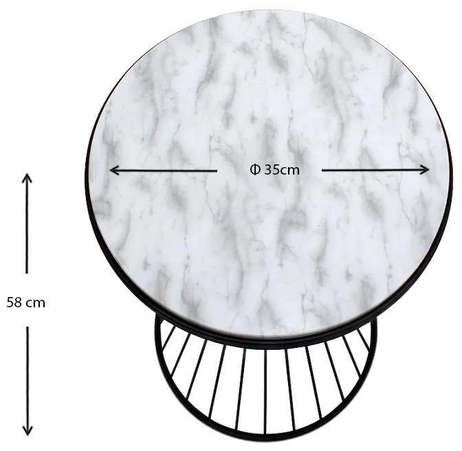 Βοηθητικό τραπεζάκι Hoffman Megapap μεταλλικό - Mdf χρώμα μαύρο - λευκό εφέ μαρμάρου 35x35x58εκ. - GP030-0039,5