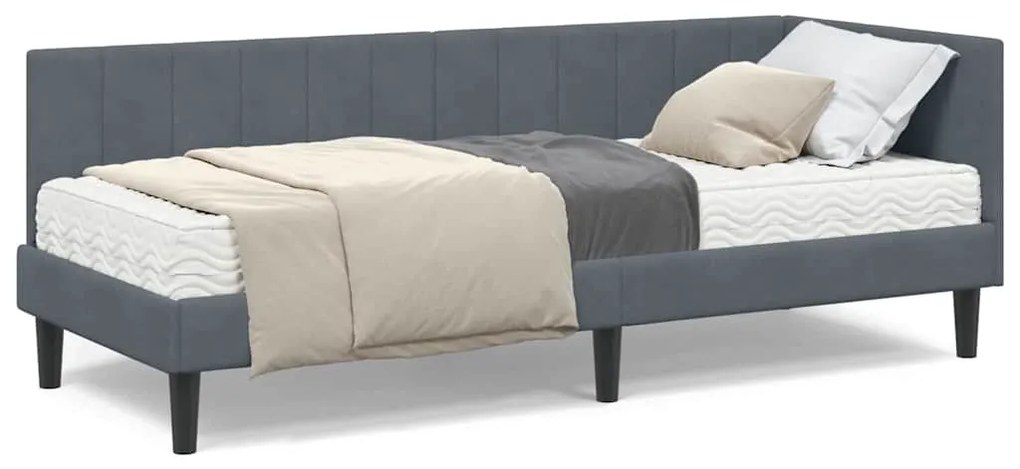 vidaXL Κρεβάτι Γωνίας με στρώμα Σκούρο γκρι 80 x 200 cm Βελούδο