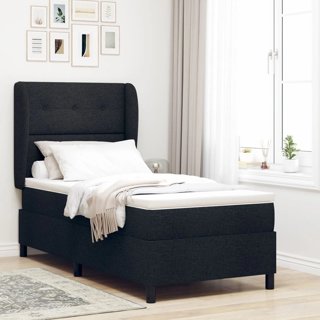 κρεβάτι με στρώμα vidaXL Box Spring Μαύρο 100x200 εκ. Ύφασμα