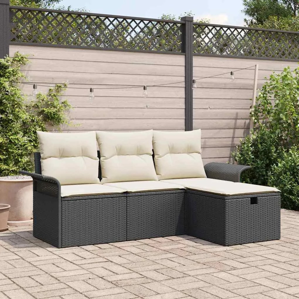 vidaXL Σετ Καναπέ Κήπου 4 pcs Μαύρο και κρεμ 196 x 117 x 85 εκ.