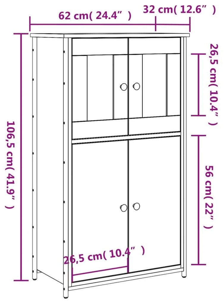 Ντουλάπι Γκρι Sonoma 62x32x106,5 εκ. από Επεξεργασμένο Ξύλο - Γκρι