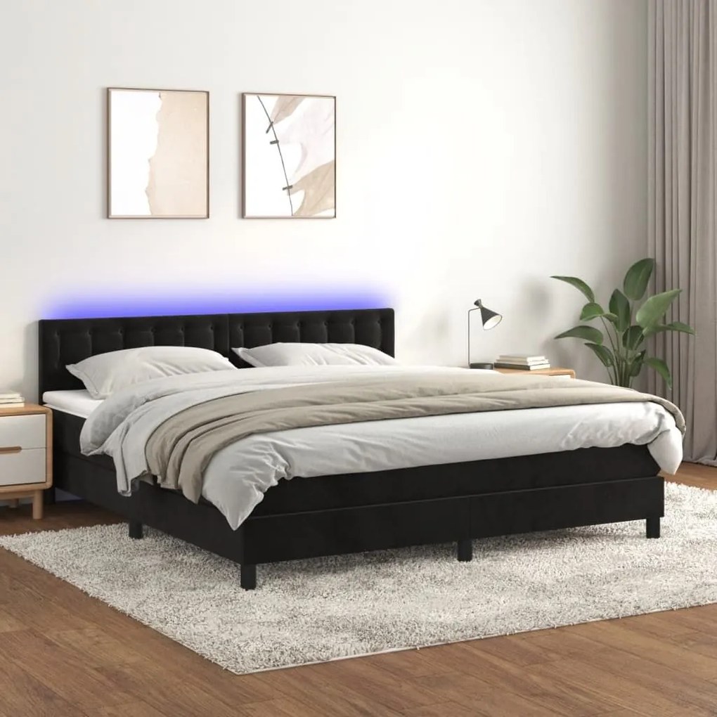 ΚΡΕΒΑΤΙ BOXSPRING ΜΕ ΣΤΡΩΜΑ &amp; LED ΜΑΥΡΟ 180X200 ΕΚ. ΒΕΛΟΥΔΙΝΟ 3134659