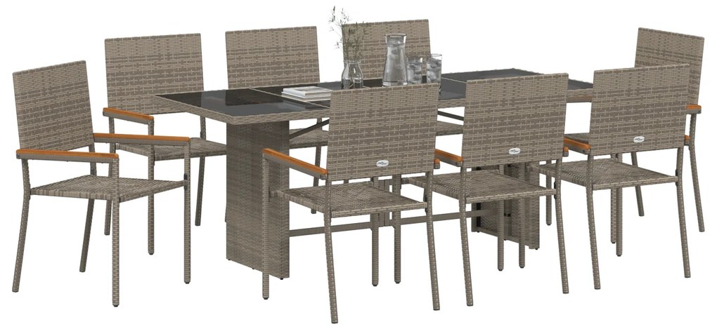 vidaXL 9 Τεμαχίων Σετ Κήπου με Γκρι Πολυ Rattan
