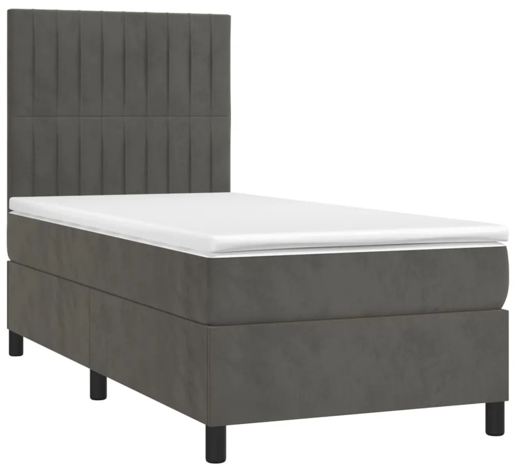 Κρεβάτι Boxspring με Στρώμα Σκούρο Γκρι 80x200 εκ. Βελούδινο - Γκρι