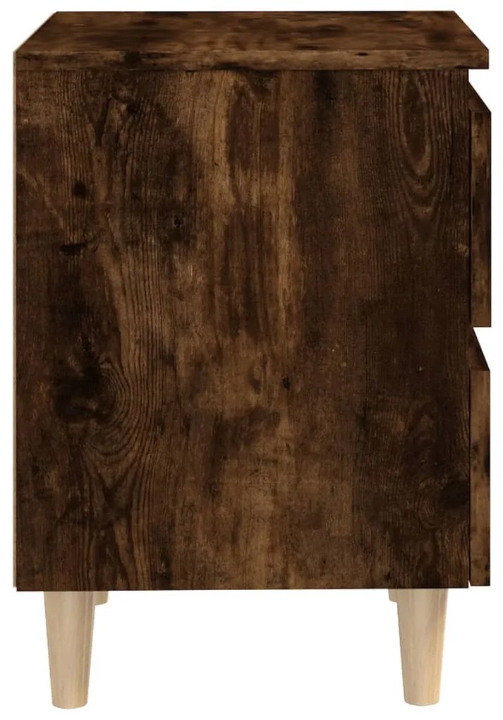 vidaXL Κομοδίνα 2 τεμ. Καπνιστή Δρυς 40x35x50εκ. Μασίφ Ξύλινα Πόδια