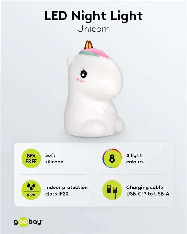 GOOBAY LED φωτιστικό νυκτός μονόκερος 61649, RGB, επαναφορτιζόμενο, λευκό