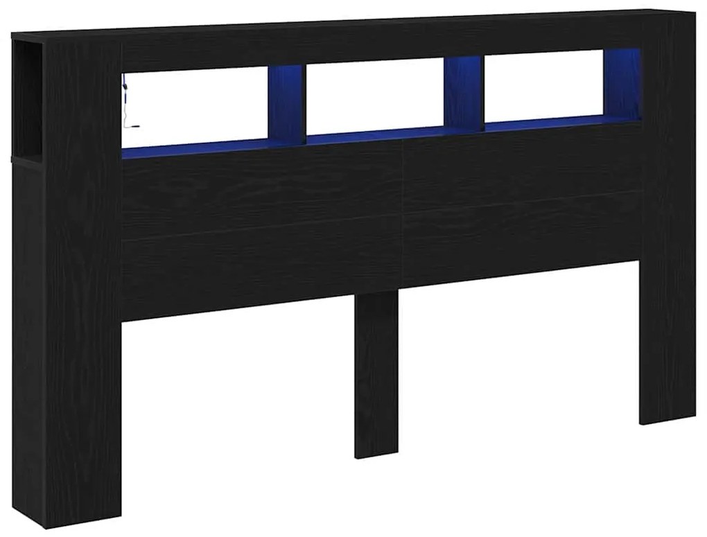 vidaXL LED κεφαλάρι με ράφι Μαύρη δρυς 180 x 18.5 x 103.5 cm