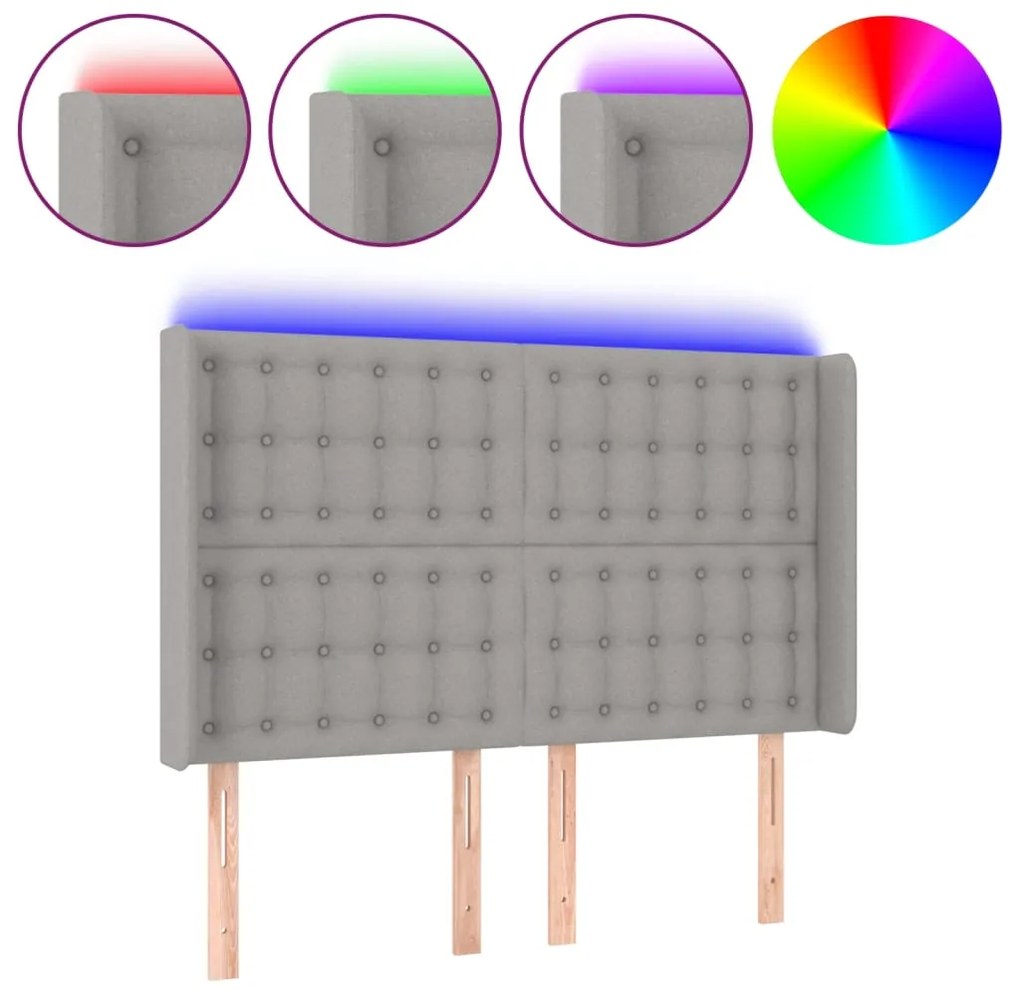 vidaXL Κεφαλάρι Κρεβατιού LED Ανοιχτό Γκρι 147x16x118/128 εκ.