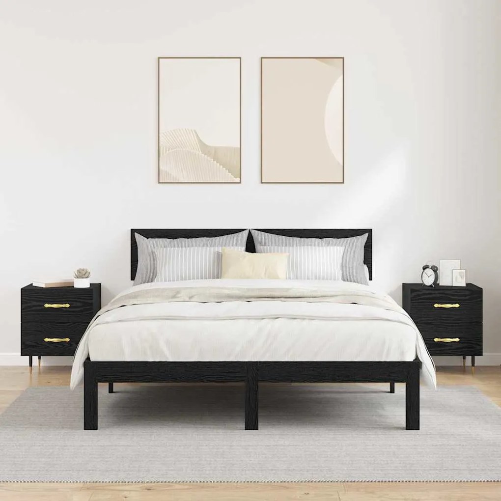 vidaXL Κομοδίνο 2 pcs Μαύρη δρυς 40 x 35 x 47.5 εκ Επεξεργασμένο ξύλο