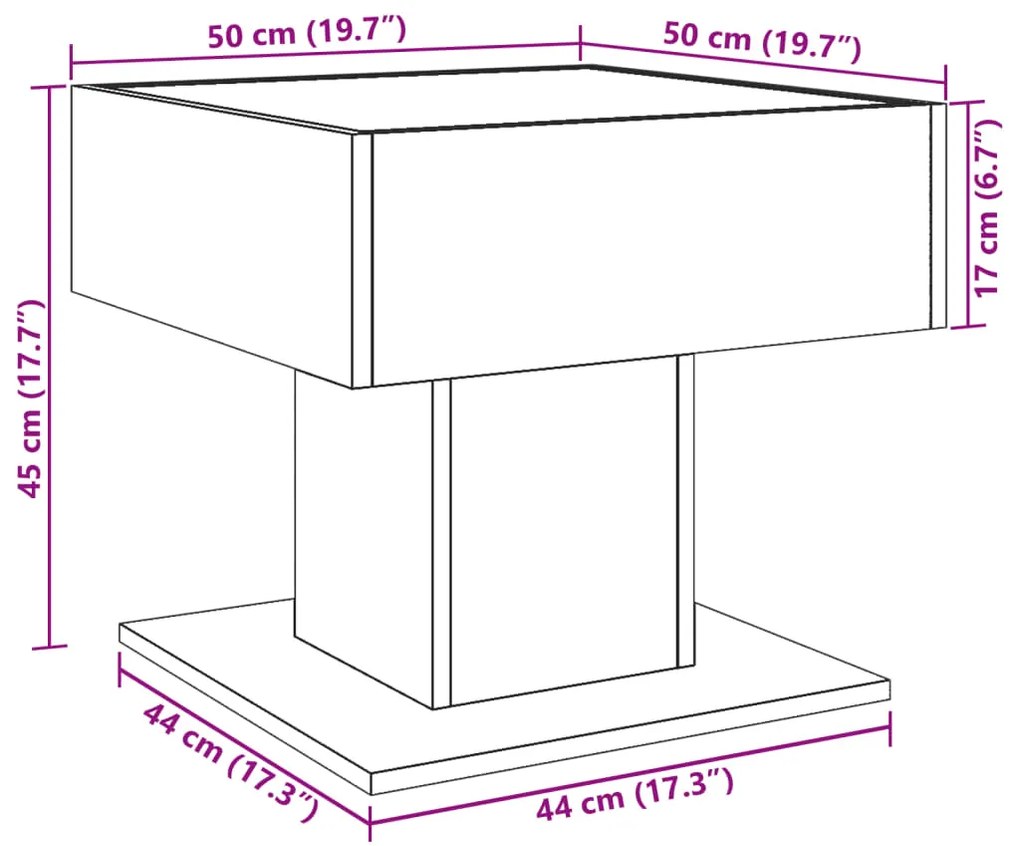 Τραπεζάκι Σαλονιού με LED Δρυς 50x50x45 εκ. Επεξεργασμένο Ξύλο - Καφέ