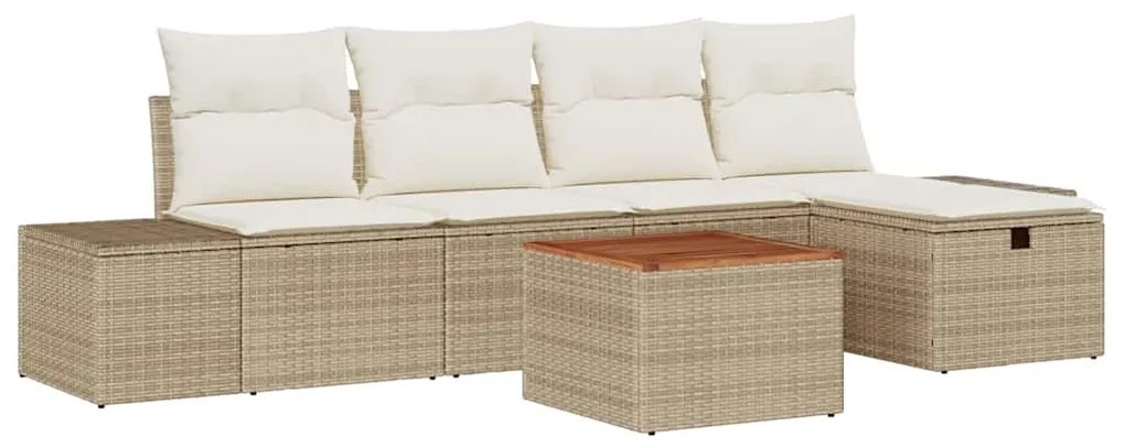 vidaXL Σετ Καναπέ Κήπου με μαξιλάρι 6 pcs Μπεζ Πολυ ράταν