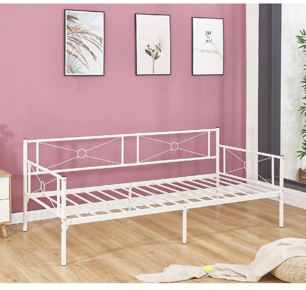 QUEEN DAYBED ΚΡΕΒΑΤΙ ΜΕΤΑΛΛΟ ΒΑΦΗ ΑΣΠΡΟ