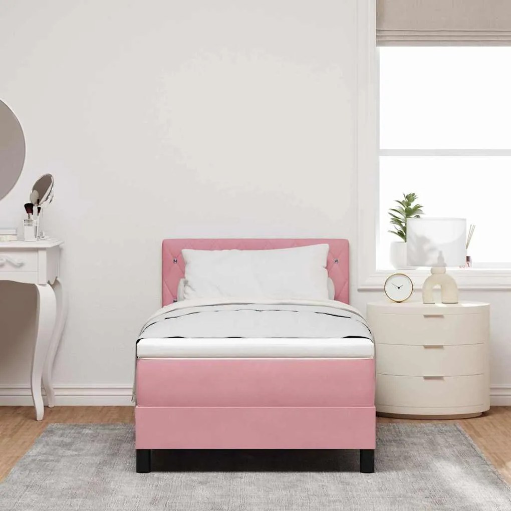 vidaXL Κρεβάτι με ελατήρια με στρώμα Ροζ 90 x 200 cm Βελούδο