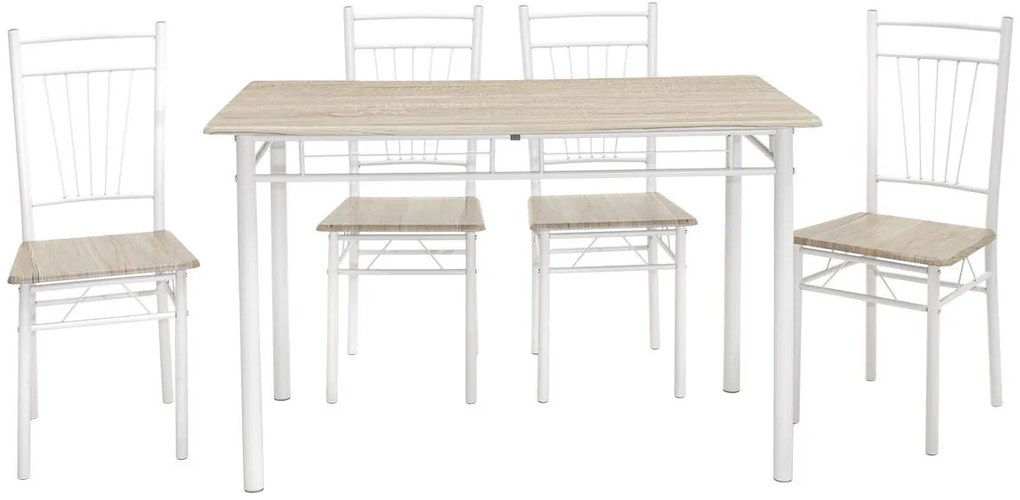 Σετ Τραπεζαρίας Roza 5τμχ χρώμα Sonoma - πόδια Λευκό Gloss 120x70x75εκ. 120x70x75 εκ.