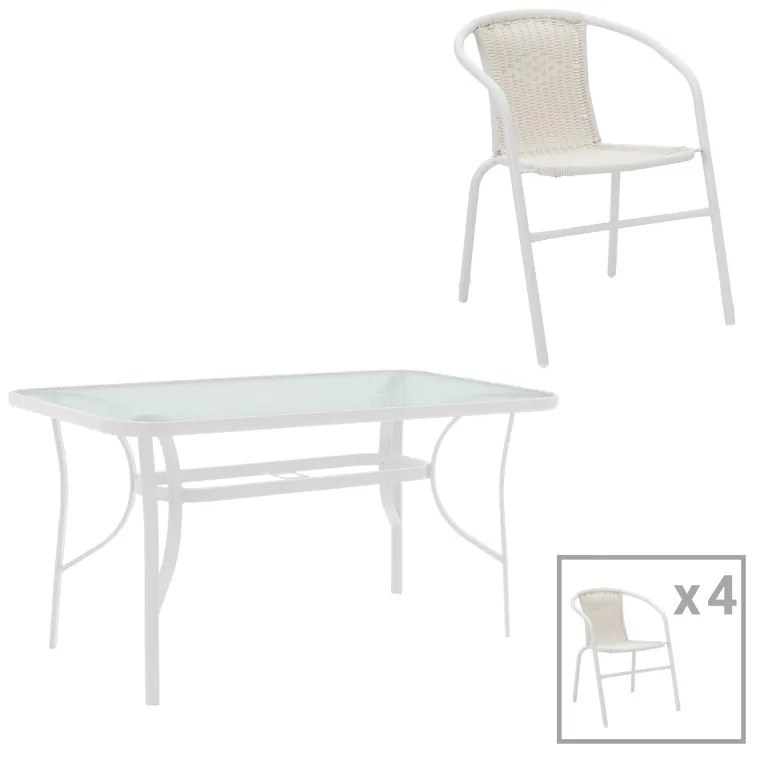 Intrahome Τραπεζαρία Obbi-PYRENEESELLA Intrahome 5τεμ μέταλλο-γυαλί σε λευκή απόχρωση 120x70x70εκ | SKU: INTRAPA-241111278