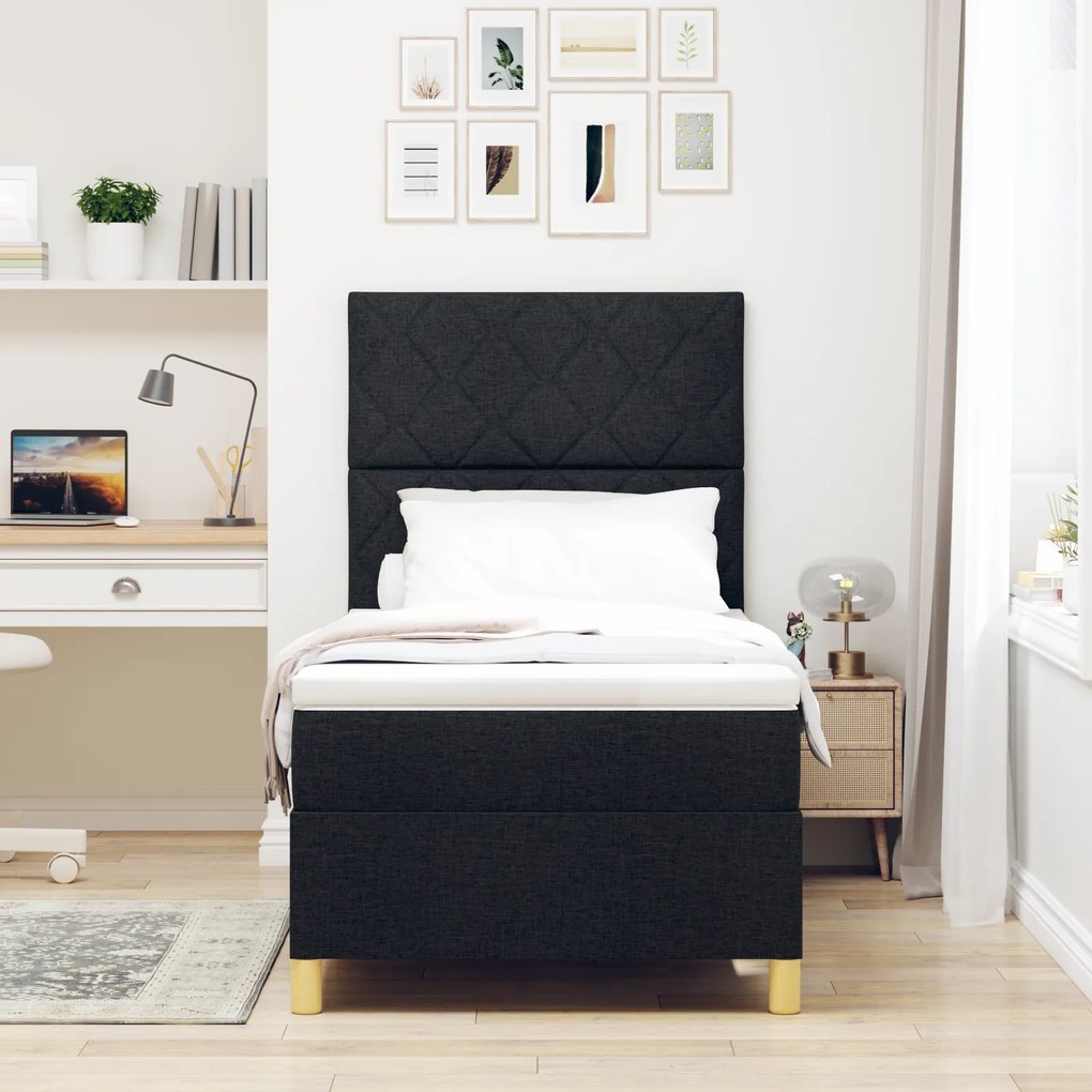 vidaXL Box Spring Κρεβάτι με Στρώμα Μαύρο Μονό Ύφασμα