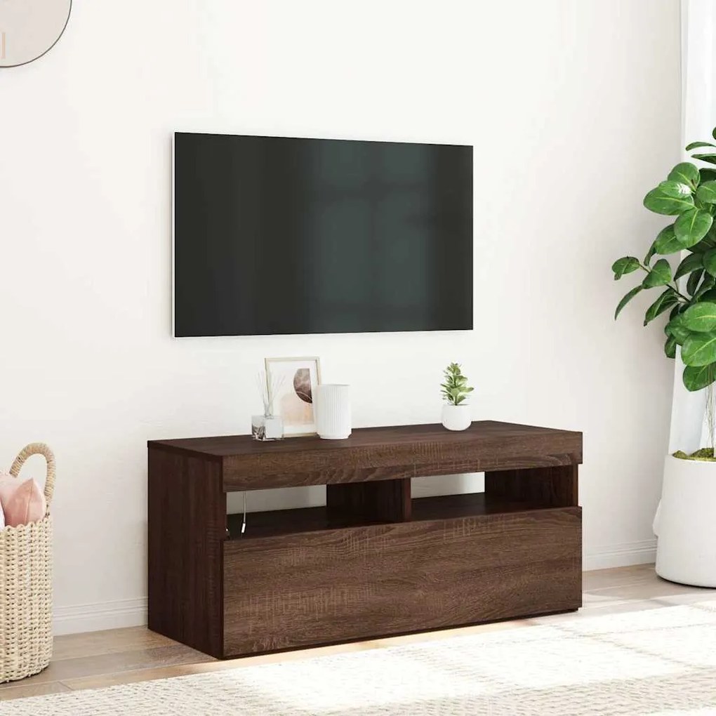 vidaXL Έπιπλο Τηλεόρασης με LED Καφέ Δρυς 90 x 35 x 40 εκ.