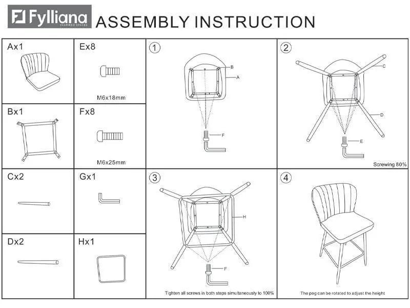 Σκαμπό Μπάρ FL2036 Fylliana Λαδί - Μαύρο 51x54x94 εκ. 2αδα