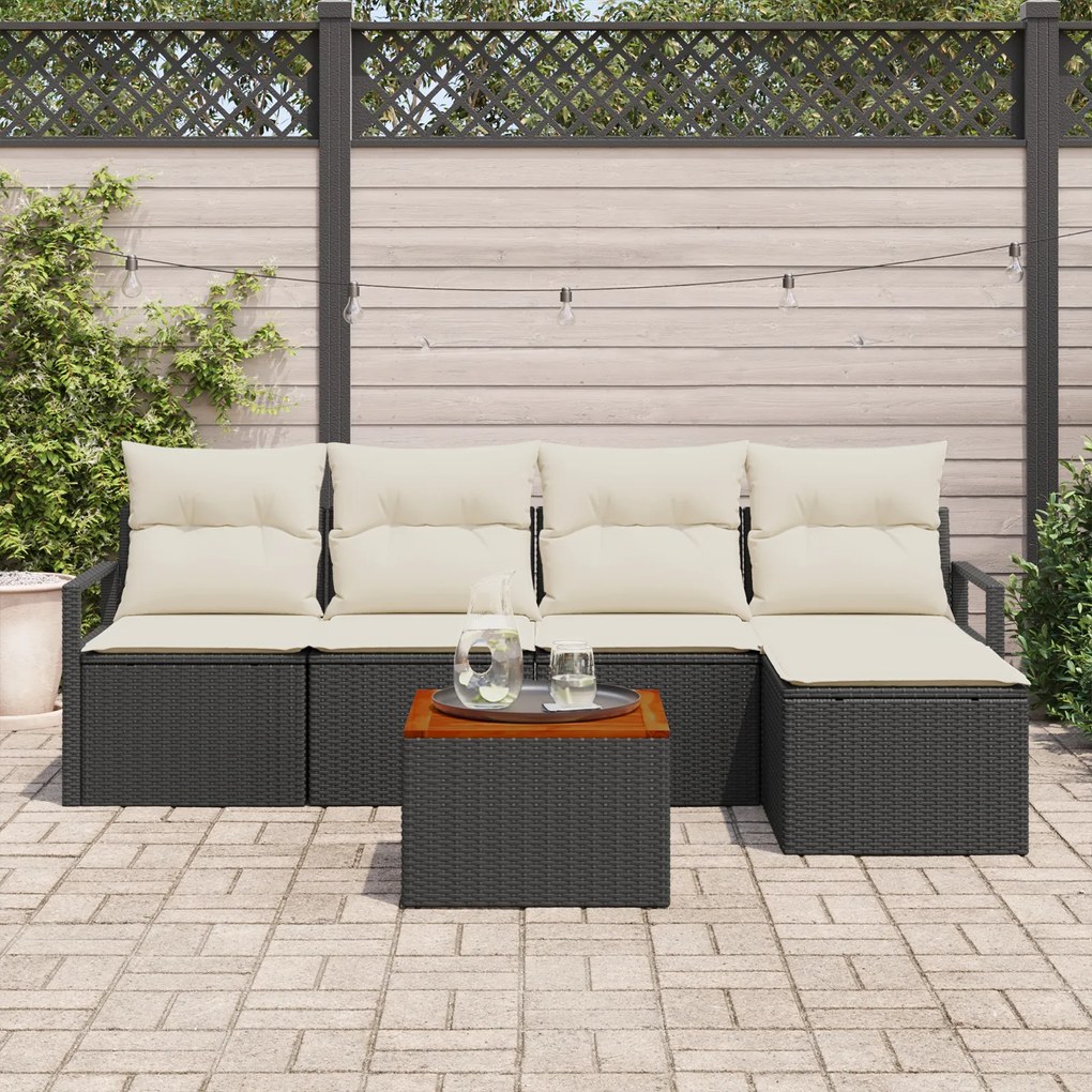 vidaXL Σετ Καναπέ Κήπου 6 pcs Μαύρος, λευκός Μεγάλο Ρατάν