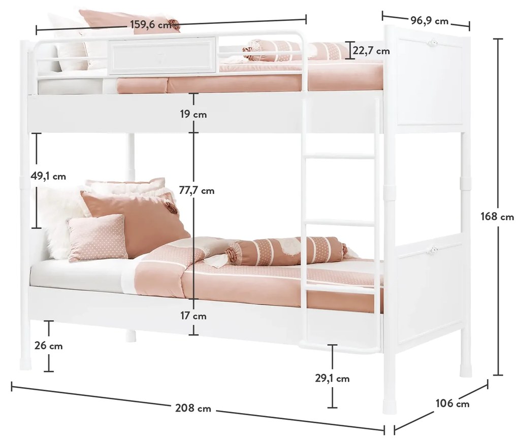 Παιδική κουκέτα ROMANTIC Λευκό χρώμα  RO-1401  90x200εκ. Cilek (Δώρο 10% έκπτωση στα Στρώματα)