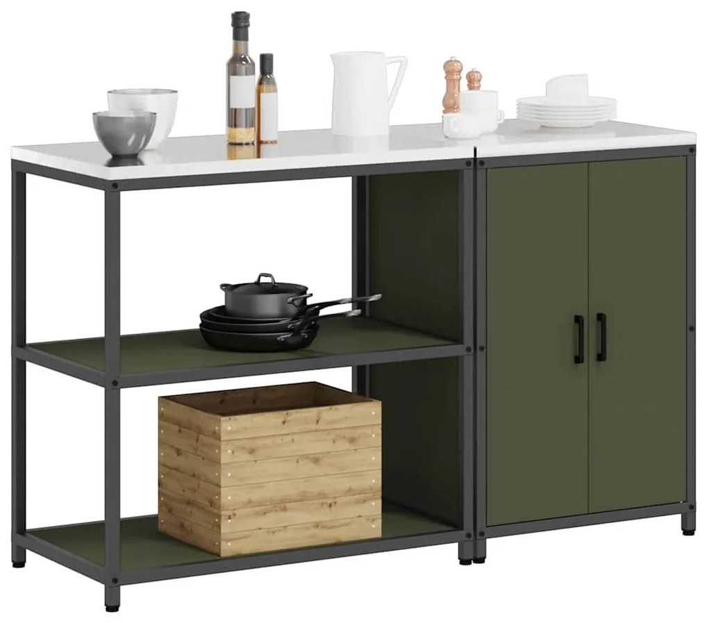 vidaXL Σετ Αποθήκευσης Κουζίνας με ράφι με πόρτα 2 pcs Ελιά Πράσινη