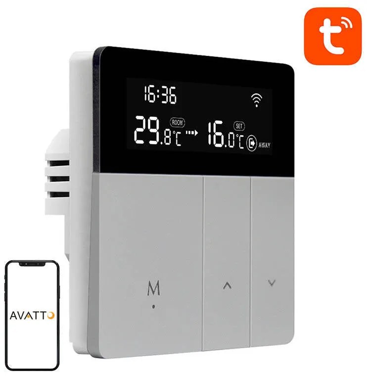 Avatto Έξυπνος Θερμοστάτης Λέβητα WT50 3A WiFi Tuya (Ασημί/Μαύρο)