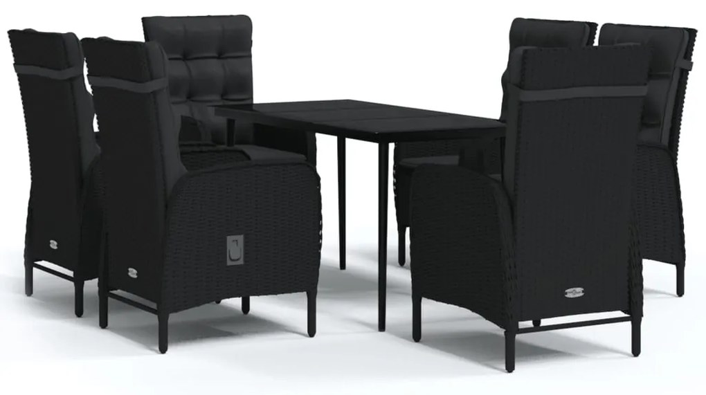 vidaXL Σετ Τραπεζαρίας Κήπου 7 Τεμαχίων Μαύρο με Μαξιλάρια