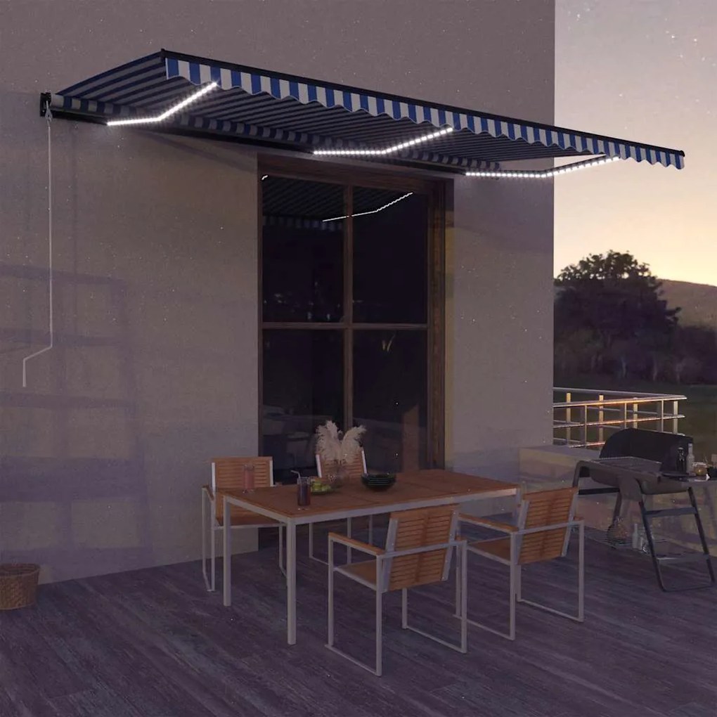 vidaXL Τέντα με Αισθητήρα Ανέμου &amp; LED Μπλε / Λευκή 600 x 300 εκ.