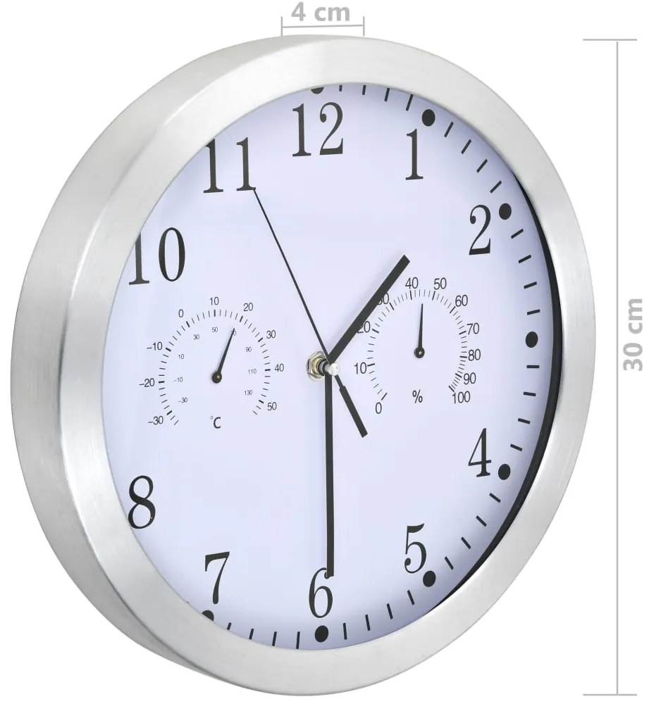 vidaXL Ρολόι Τοίχου Λευκό 30 εκ. Quartz με Υγρόμετρο και Θερμόμετρο