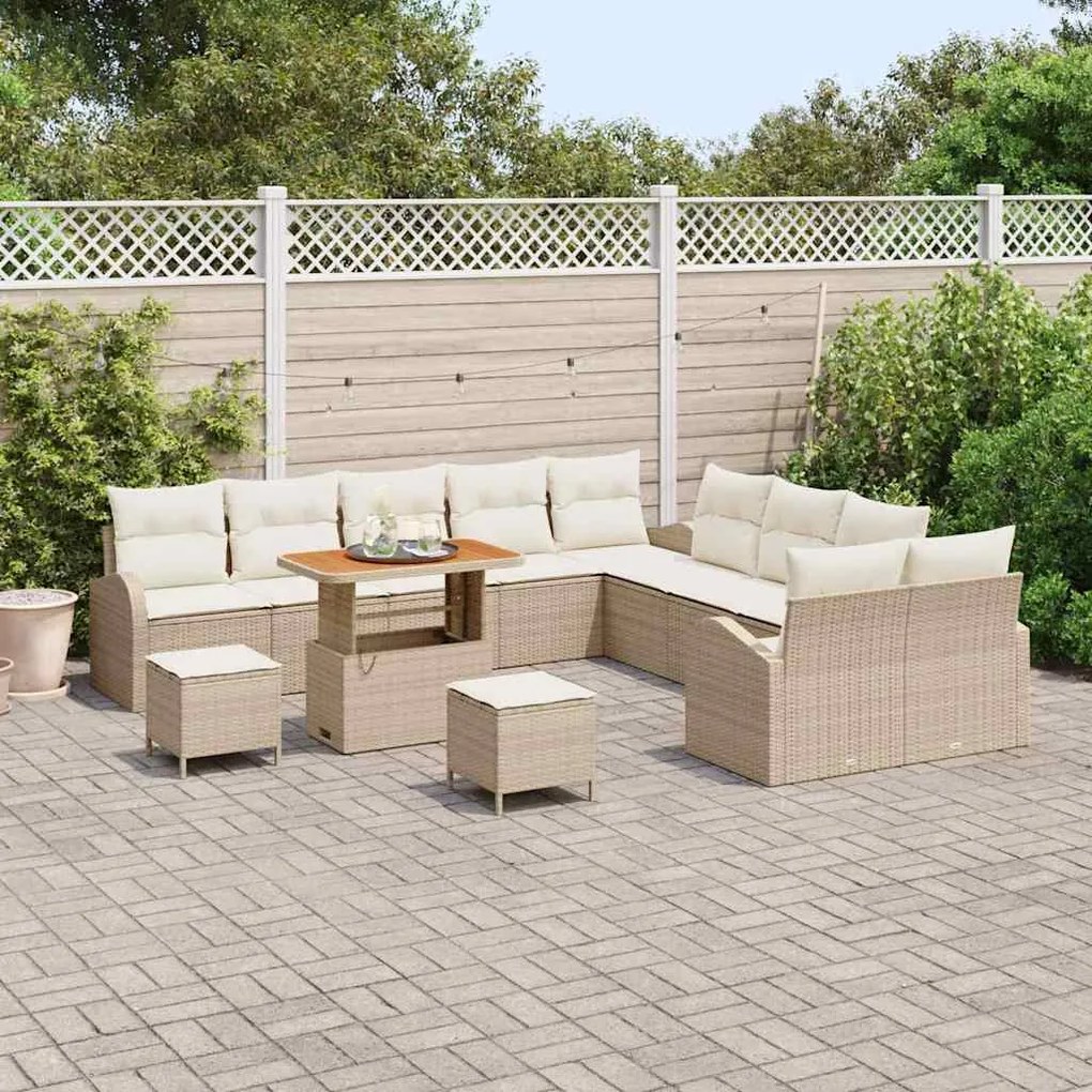 vidaXL Σετ Καναπέ Κήπου με μαξιλάρι 13 pcs Μπεζ, Κρέμα 90 x 55 x 71 cm