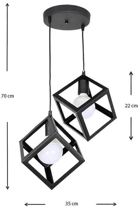 Φωτιστικό οροφής Thora Megapap E27 μεταλλικό δίφωτο χρώμα μαύρο 22x22x70εκ.