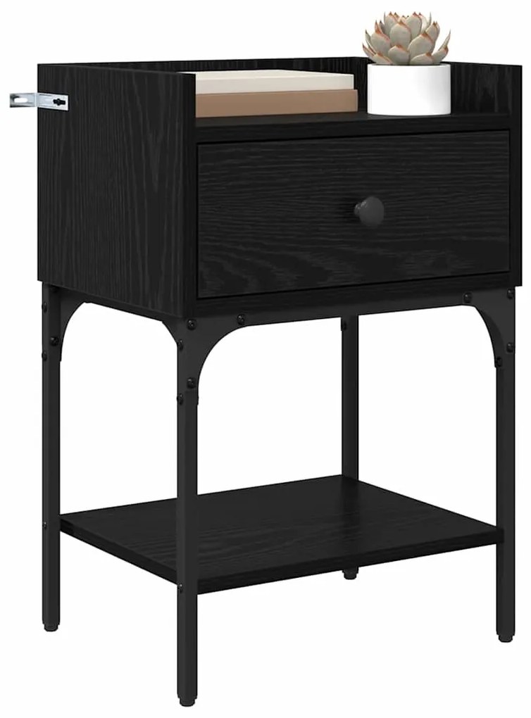 vidaXL Κομοδίνο 2 pcs Μαύρη Οξυά 40 x 29 x 60 εκ Επεξεργασμένο ξύλο