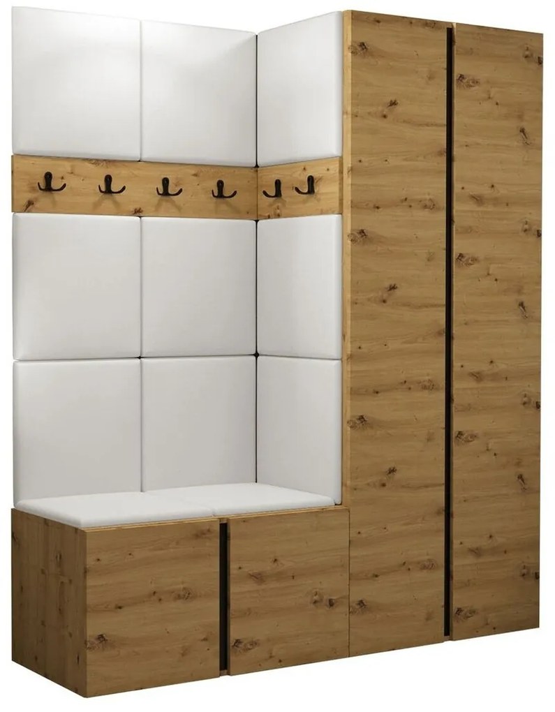 Σετ διαδρόμου Hartford 266, 186x158x46cm, 77 kg, Artisan βελανιδιά, Πλαστικοποιημένη μοριοσανίδα, Οικολογικό δέρμα, Εντοιχισμένη, Τοίχου | Epipla1.gr