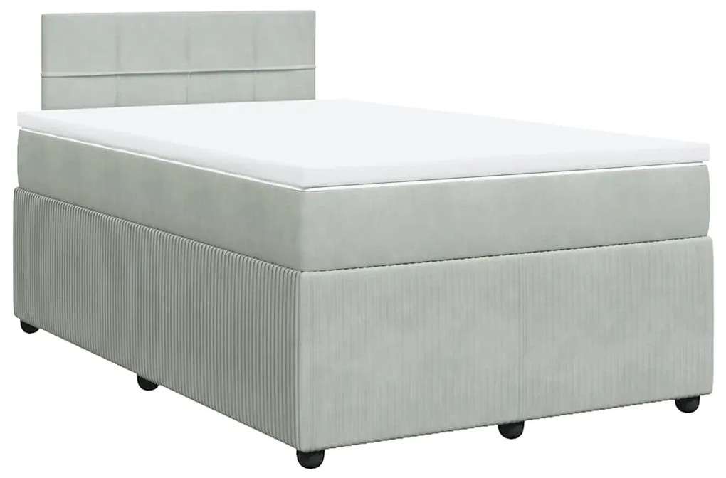 vidaXL Κρεβάτι Boxspring με Στρώμα Ανοιχτό Γκρι 120x200 εκ. Βελούδινο