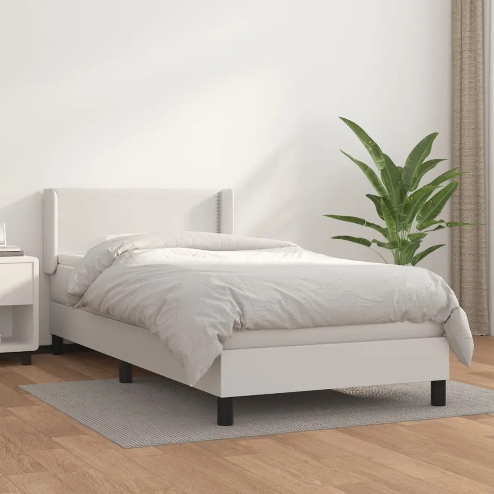 vidaXL Κρεβάτι Boxspring με Στρώμα Λευκό 90x190εκ. από Συνθετικό Δέρμα