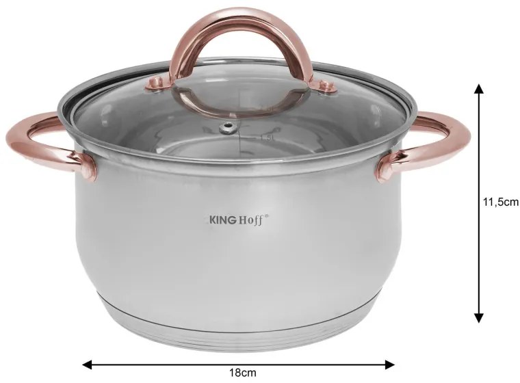 Σετ κατσαρόλες και τηγάνια Kinghoff KH 1765, 12 h, επαγωγή, Inox/ροζ χρυσό