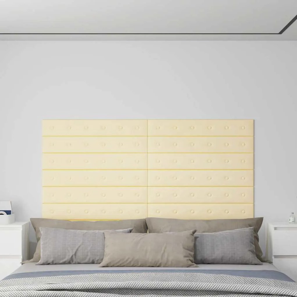 vidaXL Πάνελ Τοίχου 12 τεμ. Κρεμ 90 x 15 εκ. 1,62 μ² Συνθετικό Δέρμα