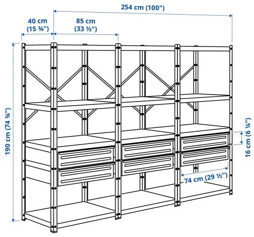 BROR ραφιέρα με συρτάρια/ράφια, 254x40x190 cm 794.369.09
