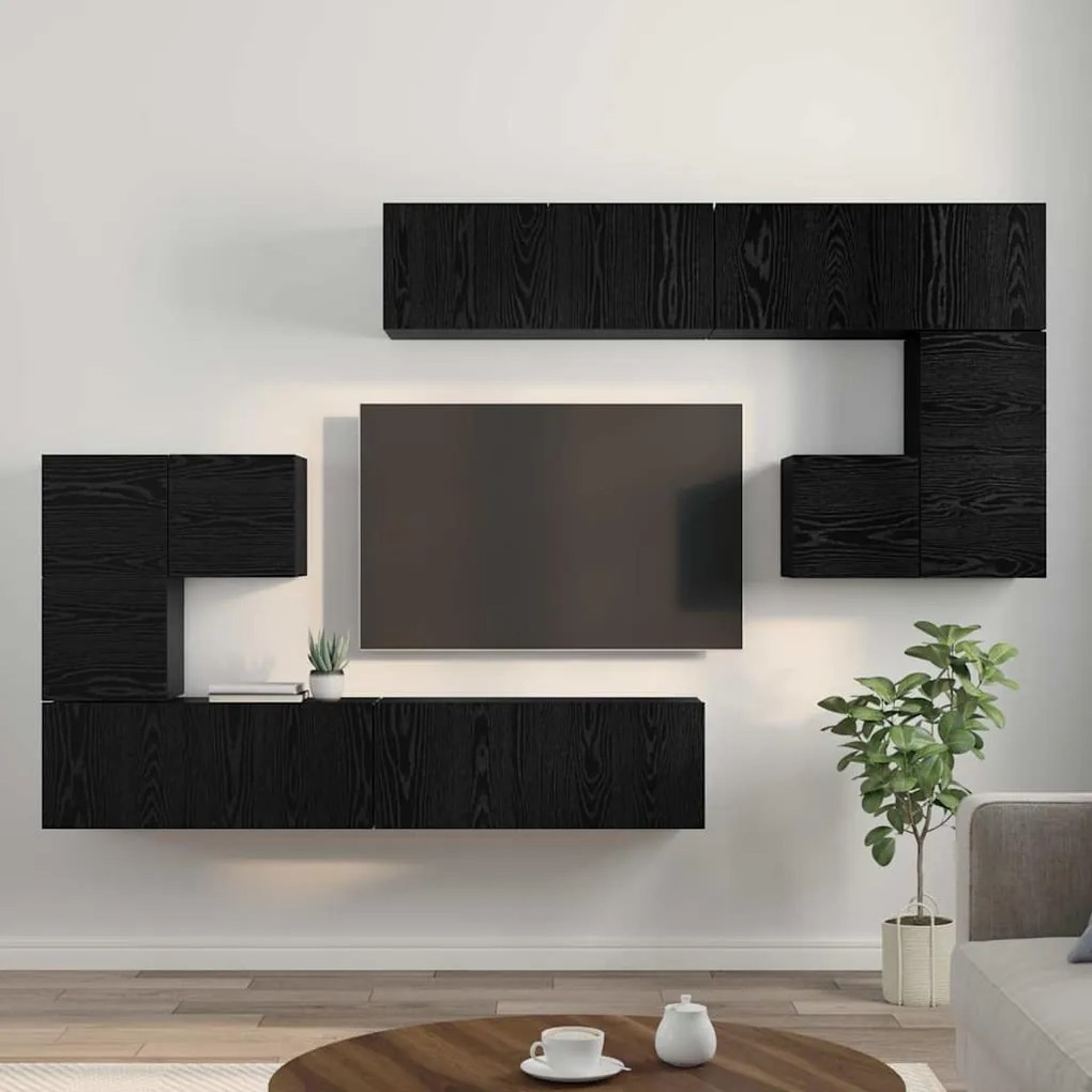 vidaXL Σετ επίπλου τηλεόρασης Επιτοίχιο 8 pcs Μαύρη δρυς