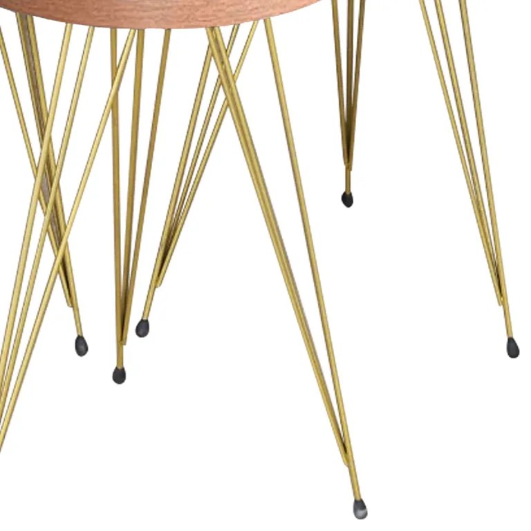 Βοηθητικά τραπέζια Wakmi pakoworld σετ 3τεμ φυσικό-πόδι χρυσό μέταλλο