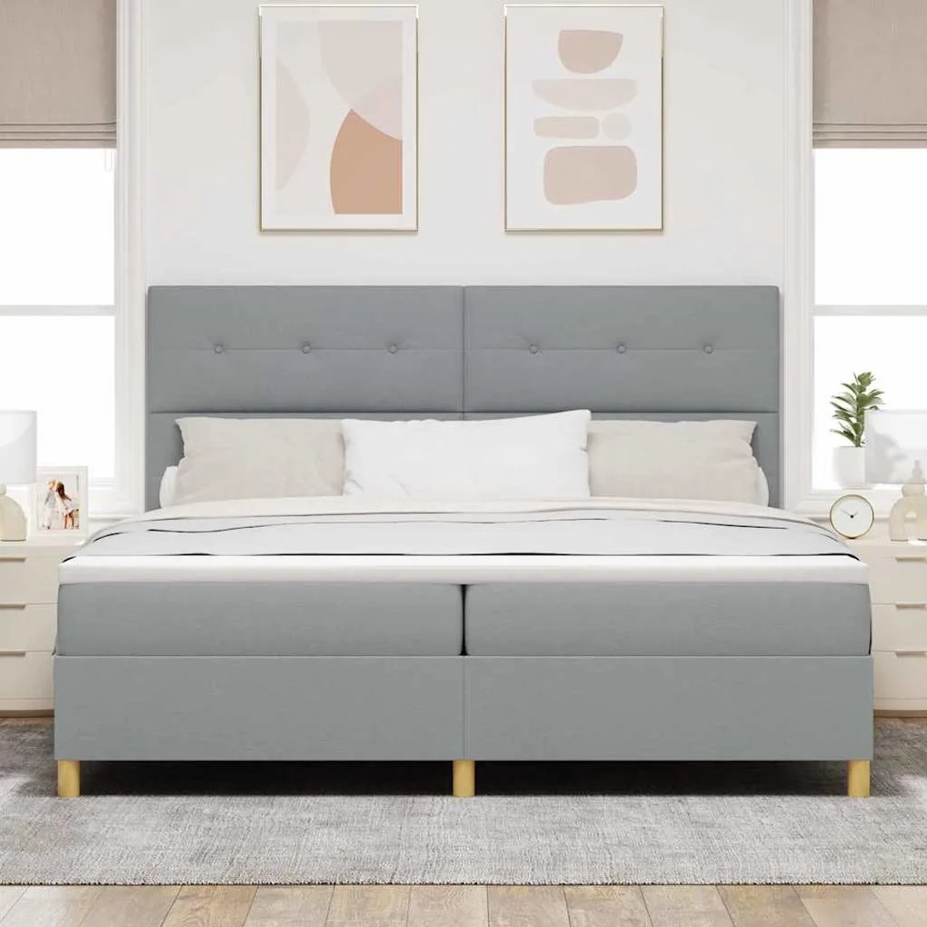 vidaXL Κρεβάτι με ελατήρια Ανοιχτό γκρι 200 x 200 cm ύφασμα