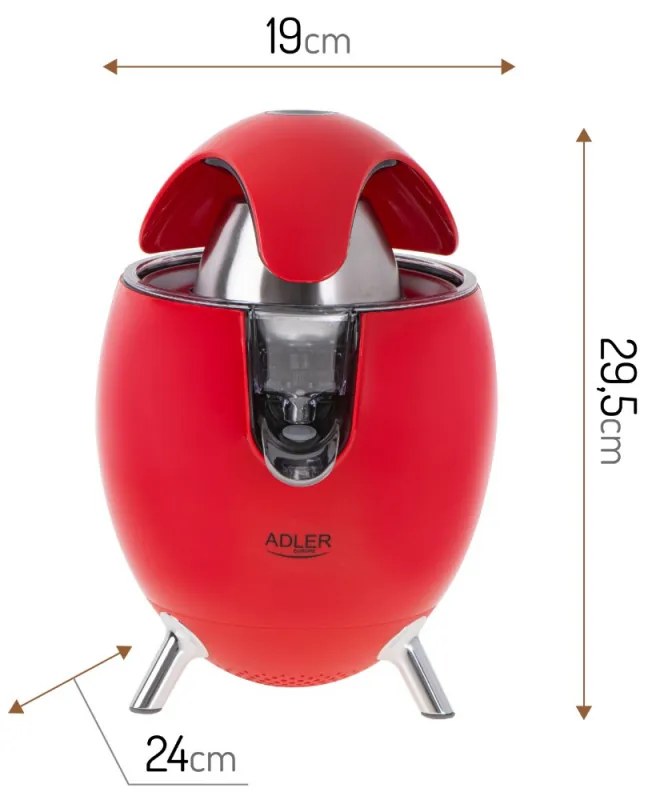 Αποχυμωτής Adler AD 4013r, 800 W, Σύστημα Anti-Drip αποτρέπει το στάξιμο, Αυτόματη ενεργοποίηση/απενεργοποίηση, Κόκκινο