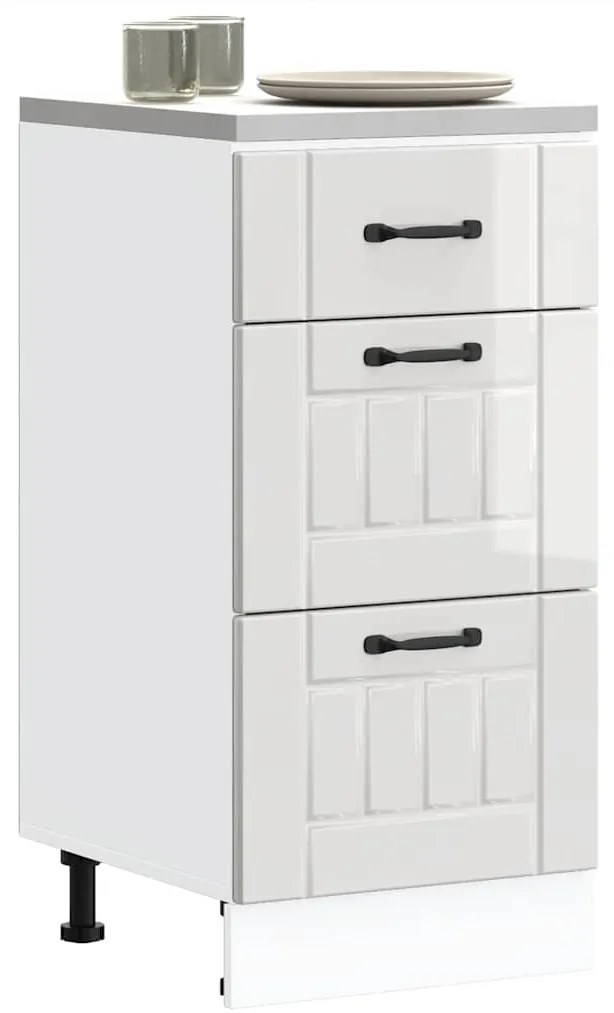 Βάση Κουζίνας "Lucca" από Λευκό Γυαλιστερό Ξύλο Μηχανικής Επεξεργασίας