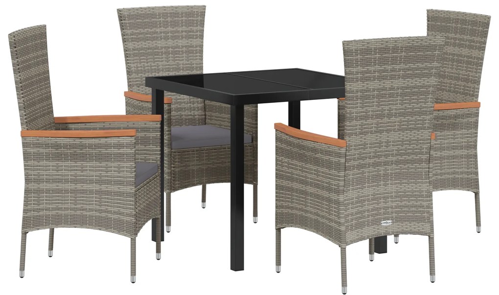 vidaXL Σετ Δείπνου 5 τεμαχίων με Μαξιλάρια Γκρι Poly Rattan