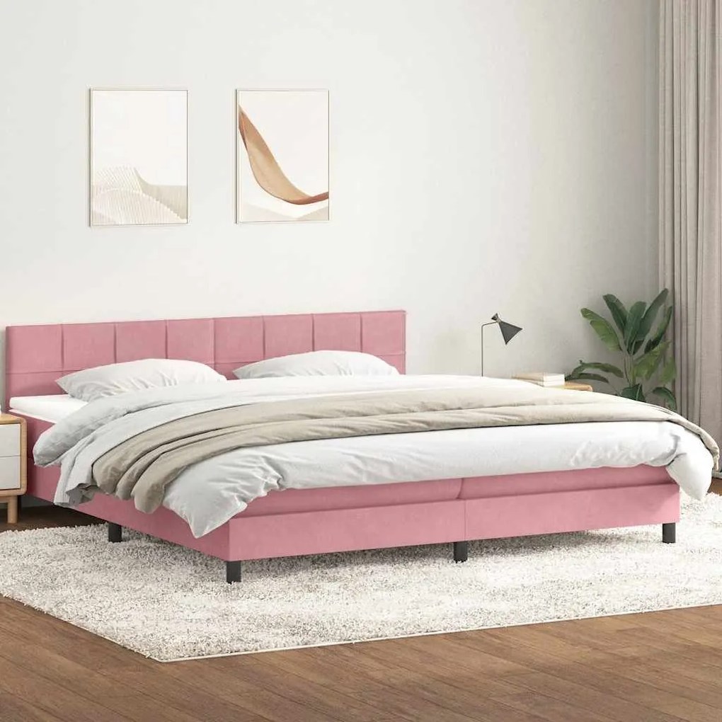 Box Spring κρεβάτι με στρώμα ροζ 200x220 cm Βελούδινο - Ροζ