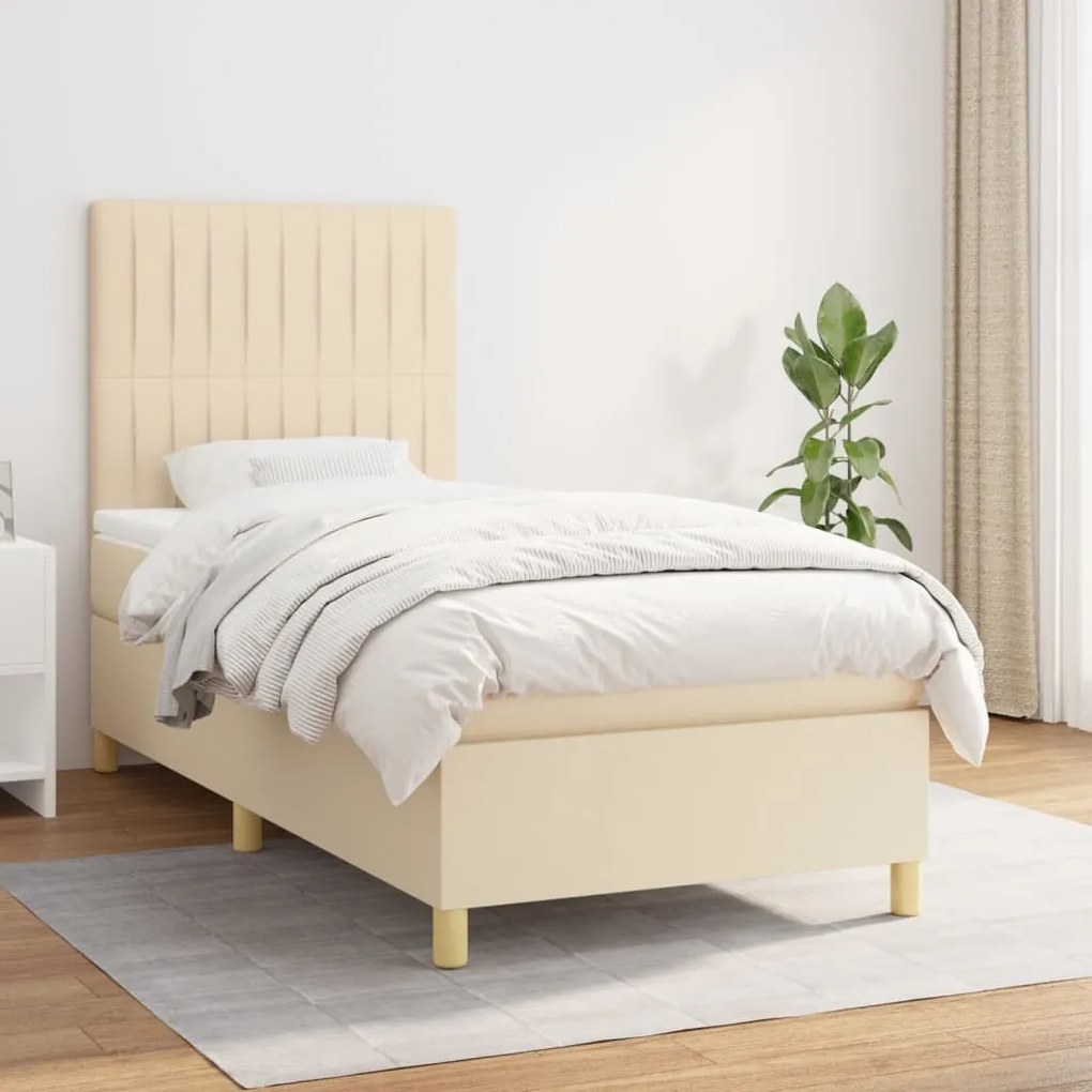 vidaXL Κρεβάτι Boxspring με Στρώμα Κρεμ 90x200 εκ.Υφασμάτινο