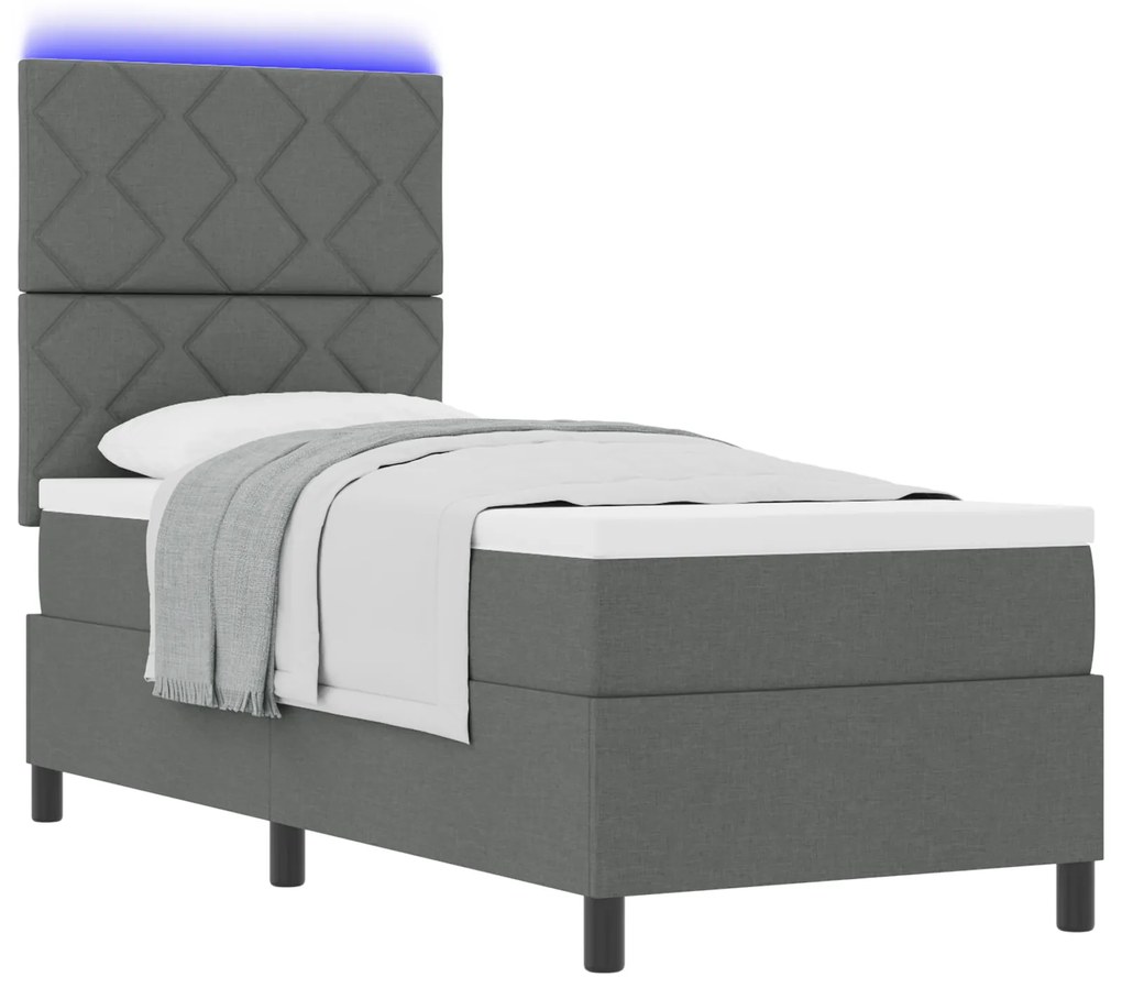 vidaXL Κρεβάτι με ελατήρια και στρώμα & Φως LED σε Σκούρο Γκρι, 80x200 cm Ύφασμα