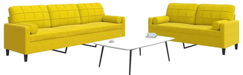 vidaXL Σετ Σαλονιού 2 Τεμ. Κίτρινο Βελούδινο με Μαξιλάρια/Στηρίγματα