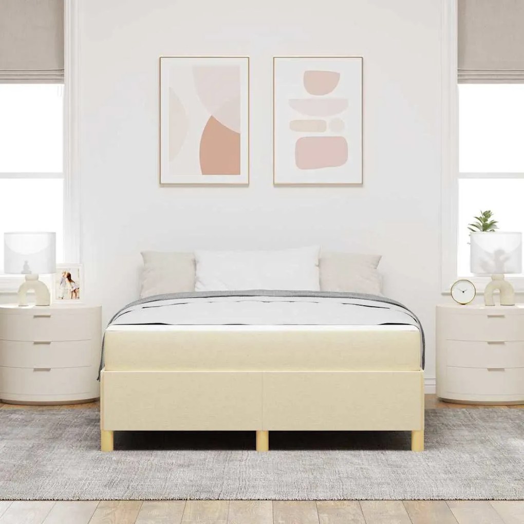 vidaXL Κρεβάτι με ελατήρια Κρέμα και Λευκό 140 x 200 cm ύφασμα