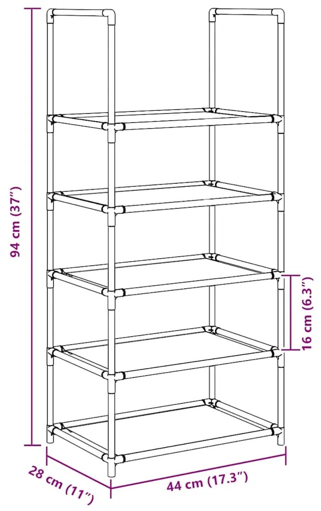 ΡΑΦΙ ΠΑΠΟΥΤΣΙΩΝ 5 ΕΠΙΠΕΔΩΝ ΜΑΥΡΟ 44X28X94 CM ΜΗ ΥΦΑΣΜΕΝΟ ΥΦΑΣΜΑ 4100618